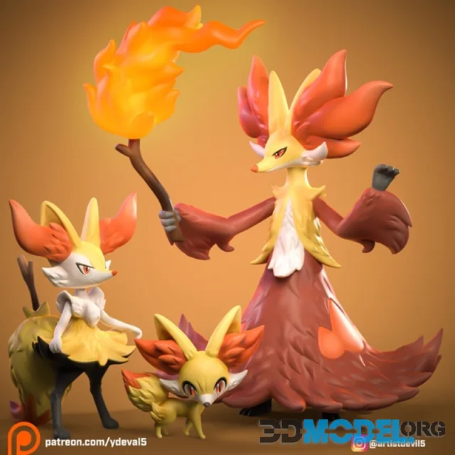 Fennekin, Braixen and Delphox pack – Printable