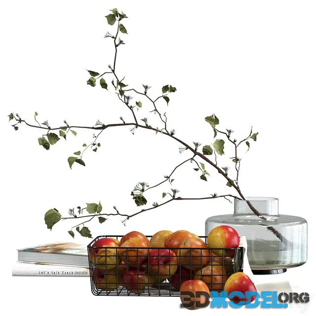 Decorative set with a basket of apples