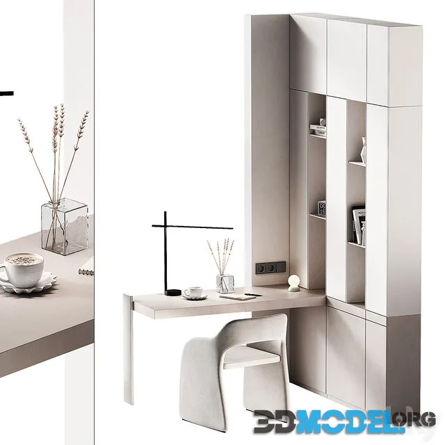 Workplace 2. Minimal home office furniture. Modular set