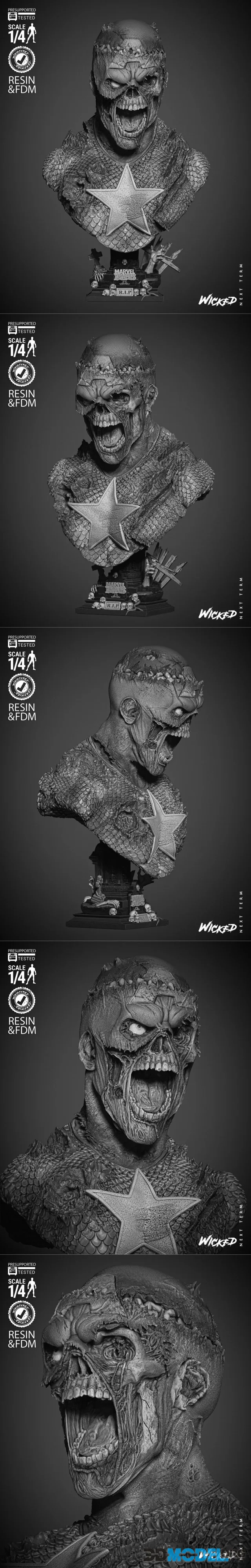 WICKED - Captain America Zombie Portrait Bust – Printable