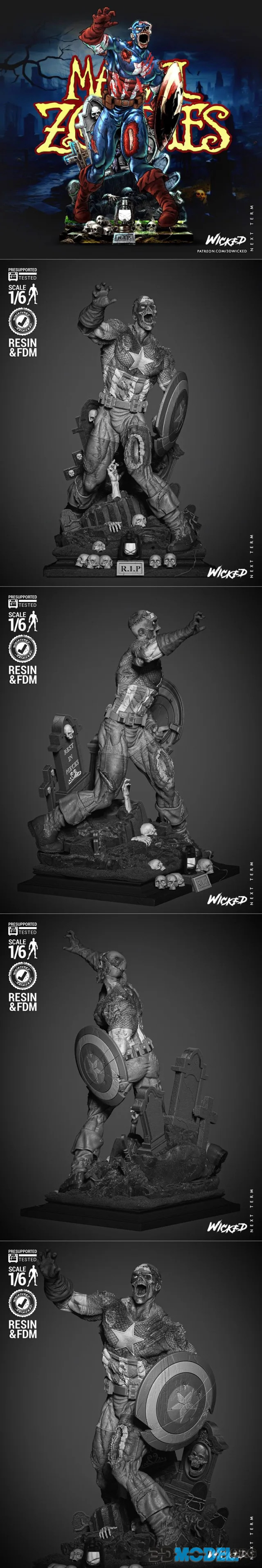 WICKED - Capitan America Zombie Sculpture – Printable