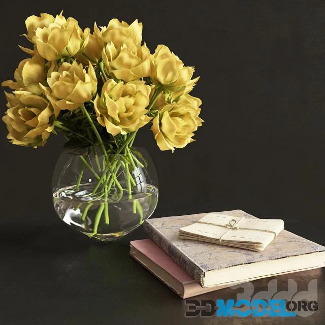 Bouquet of roses and books