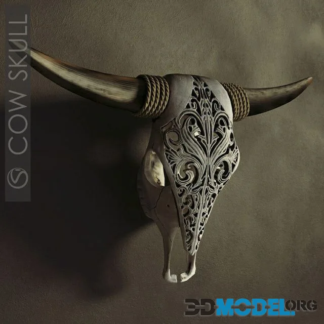 Decorative carved skull of a cow