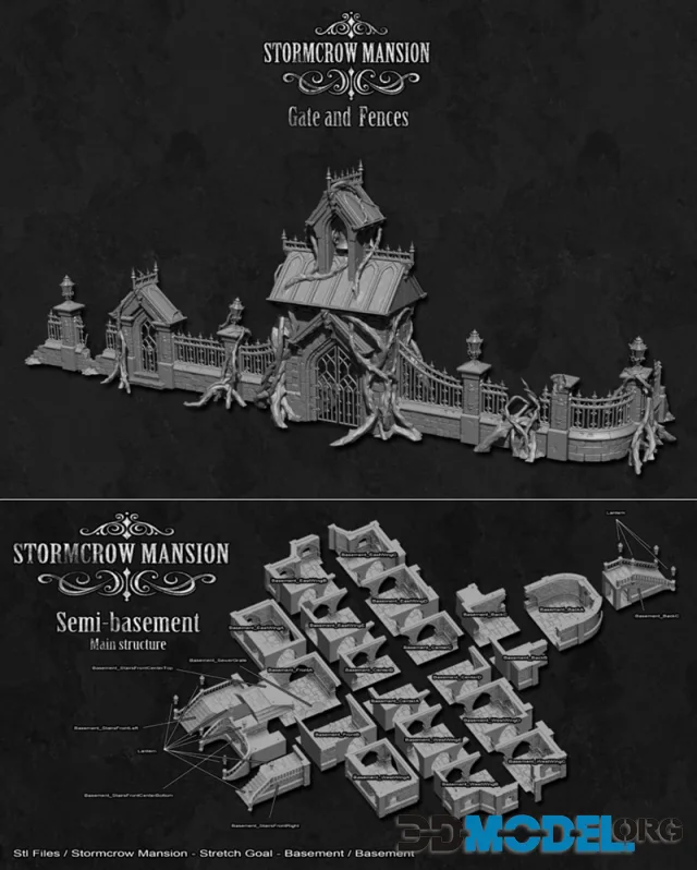 Stormcrow Mansion - Stretch Goal - Gate Fences and Basement – Printable