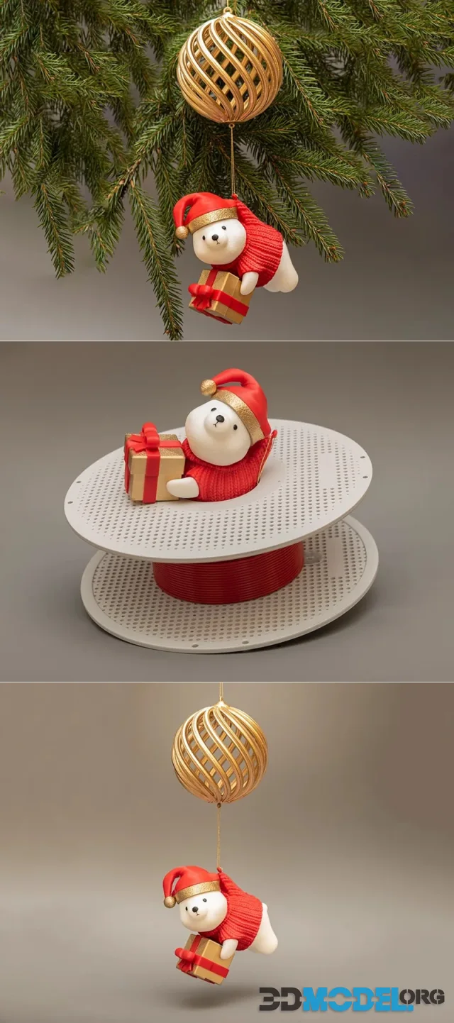 Cute figure of christmas bear with gift box – Printable