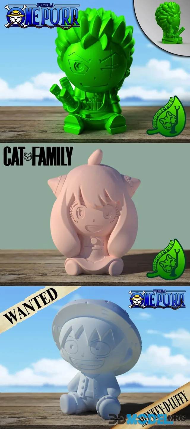 One Purr - Zoro and Cat X Family - Anya and One Purr - Luffy – Printable