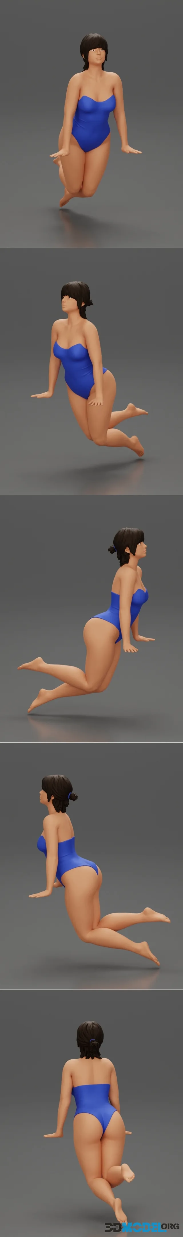 Sexy girl in one-piece swimsuit leaning on the poolside with both hands – Printable