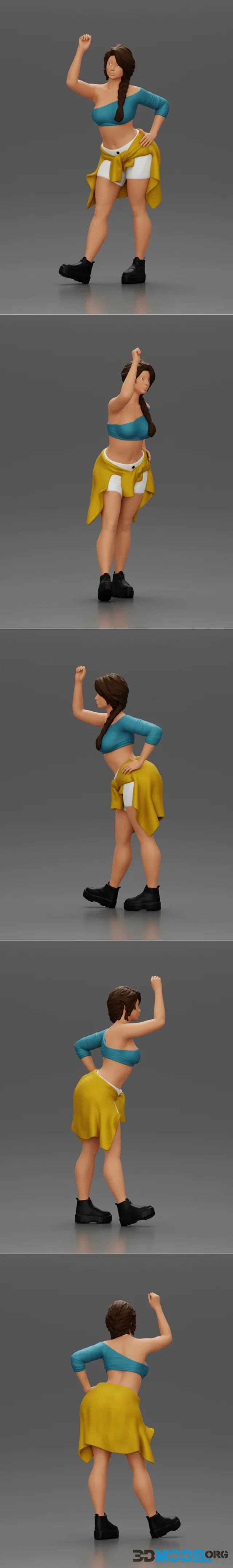 Fashionable Girl Wearing a Bra and shorts with Shirt Tied Around Her Hips – Printable