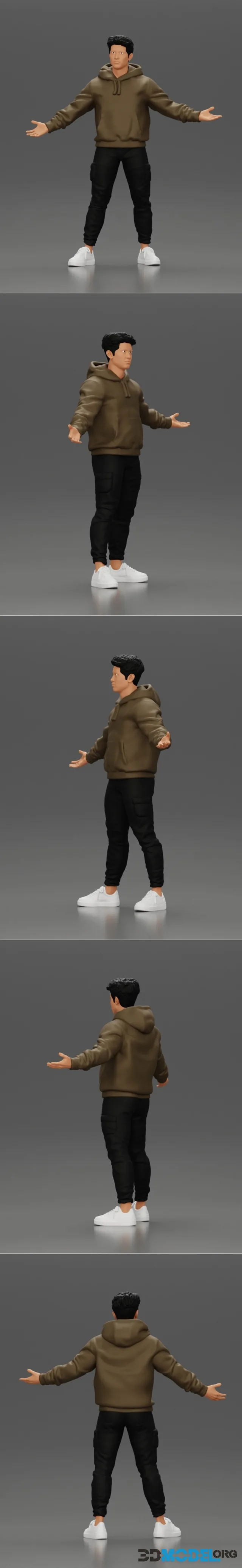 Asian Man Standing in Hoodie with Raised Hands – Printable