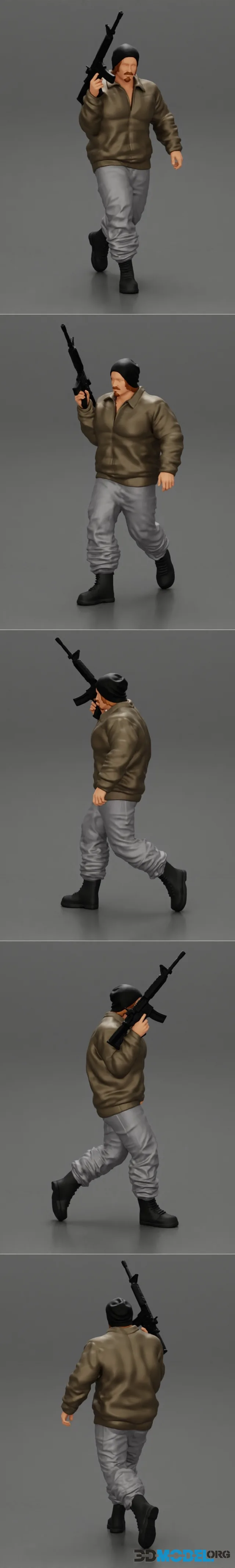 Mafia gangster in jacket and pants holding a submachine gun – Printable