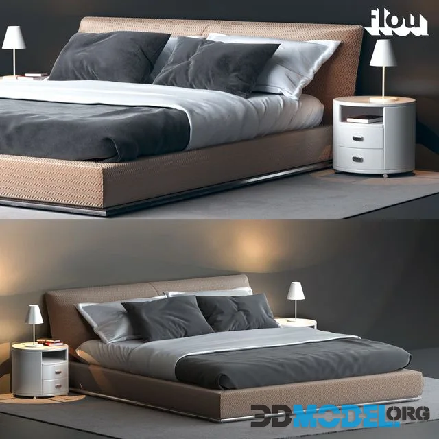 Double Bed with chest and table lamp