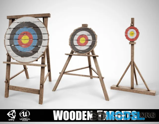 Set of 3 Medieval Training Wooden Targets (PBR)