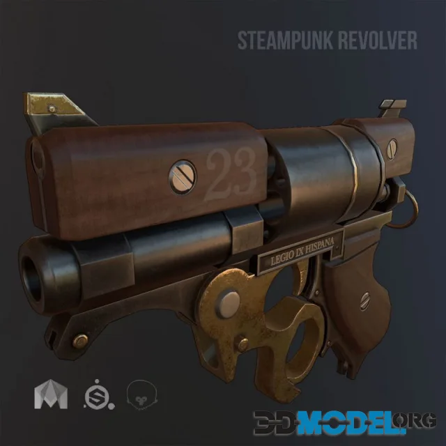 Steampunk gun low-poly (PBR)