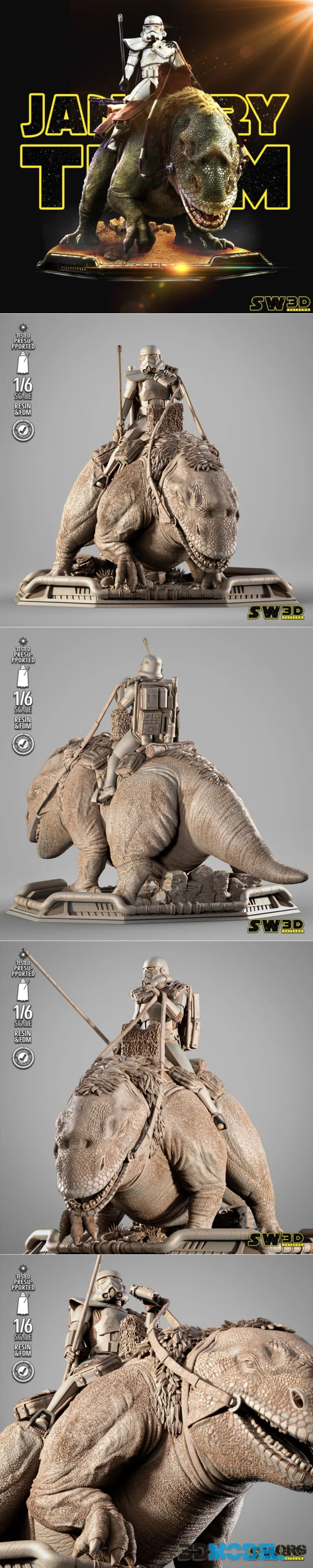 SW3D - Sand Trooper in Dewback Sculpture – Printable