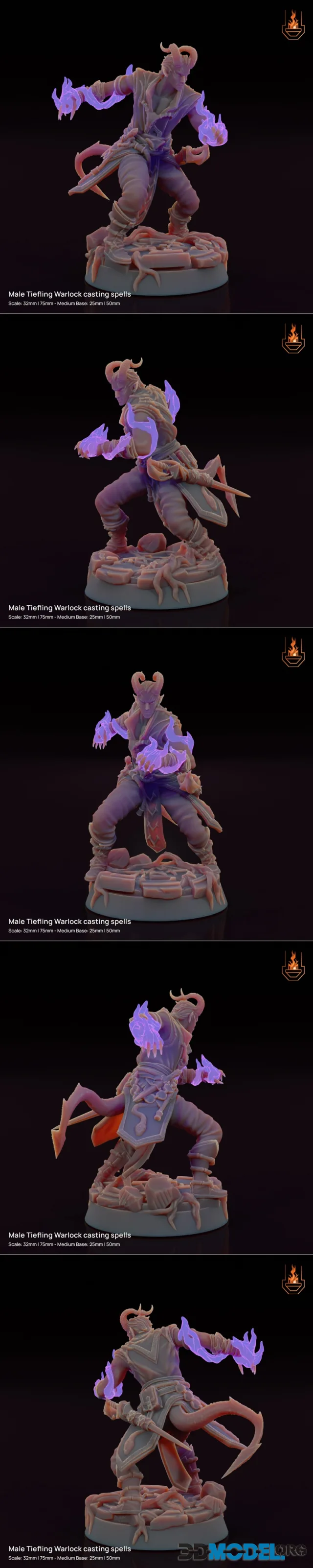 Male Tiefling Warlock casting spells – Printable