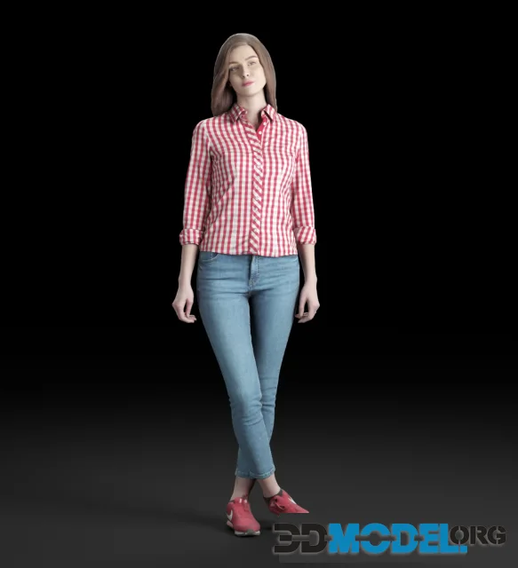 Beautiful girl in jeans and plaid shirt