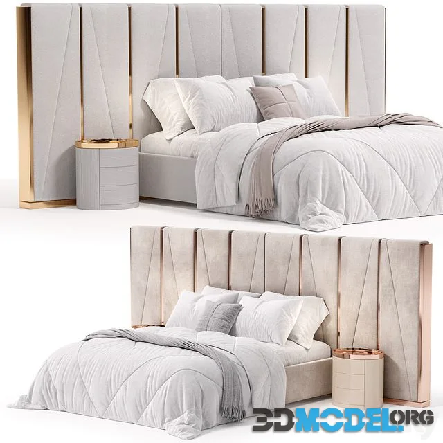 Modrest Nixa Modern White Bonded Leather & Gold Bed