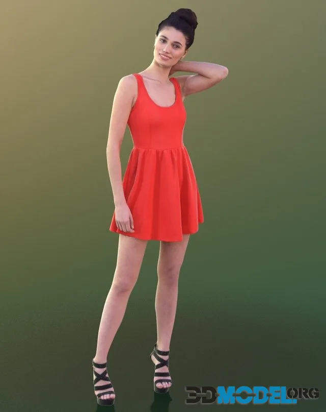 Beautiful girl Myriam standing in red party dress