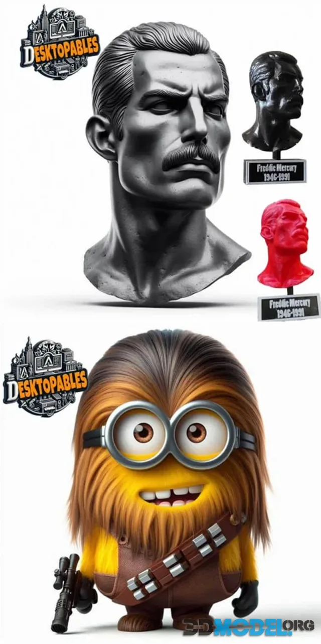 Freddie Mercury bust and plinth and Chewbacca Minion – Printable