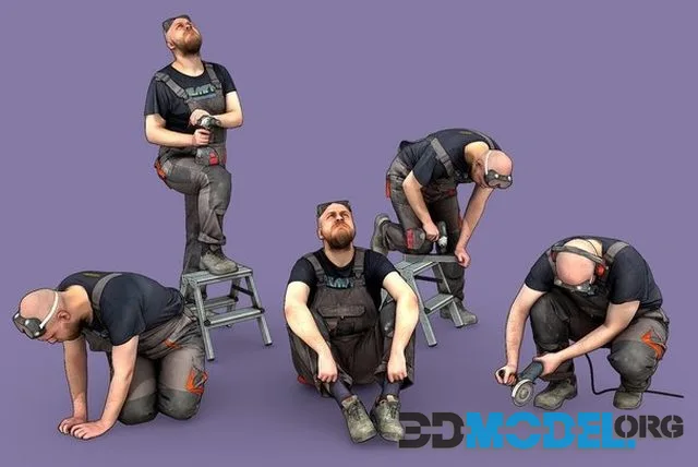 Bald Worker In Overalls