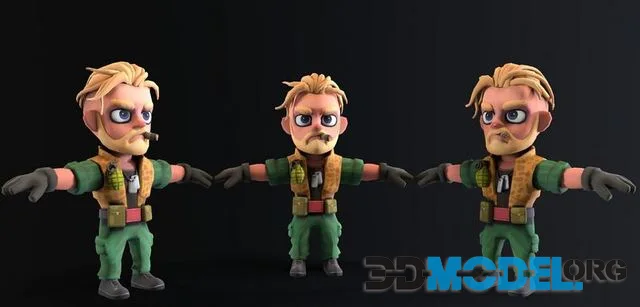 Low poly cartoon character Army Sergeant (PBR)