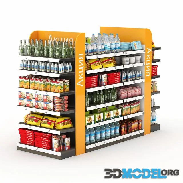 3D Model – Racks for the store with filling (2 types of shelves sizes)