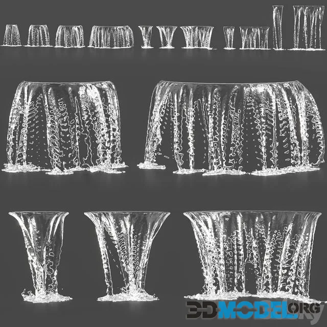 Water jets of waterfalls