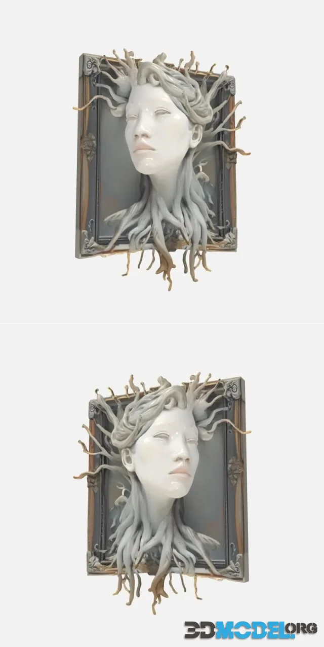 A woman's head rooted in a painting – Printable