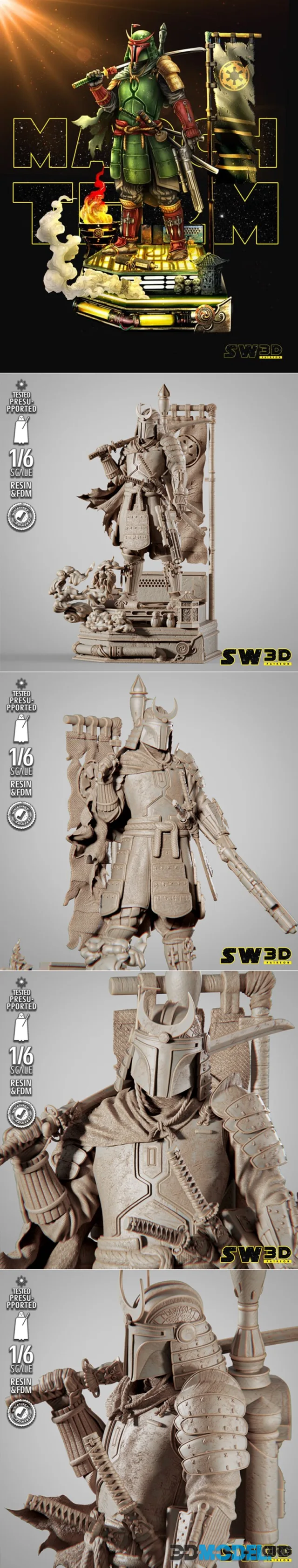 SW3D - Boba Fett Samurai Sculpture – Printable