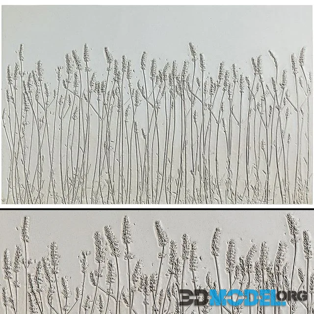 Botanical bas-relief plaster wall decorative panel dried flowers plants flora lavender field