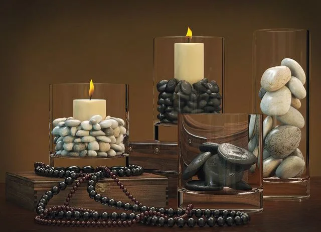 Decor, glass stone a rock candle