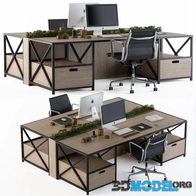 Office Furniture Wood and black set