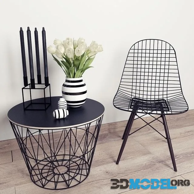 Set with Vitra Wire Chair DKW