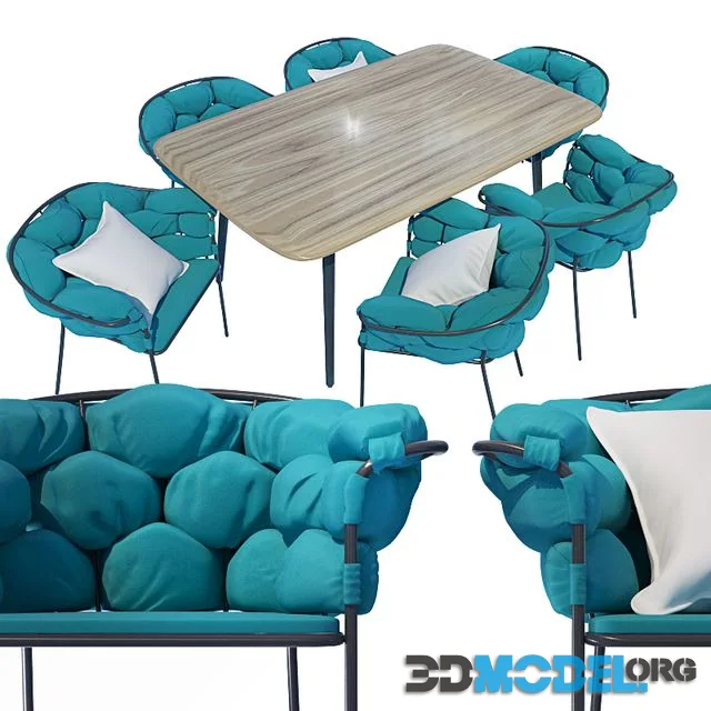 Table and chairs, serpentin