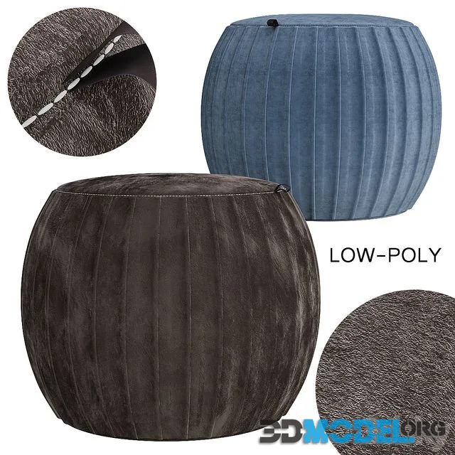 Velvet Pleated Round Pouf Ottoman
