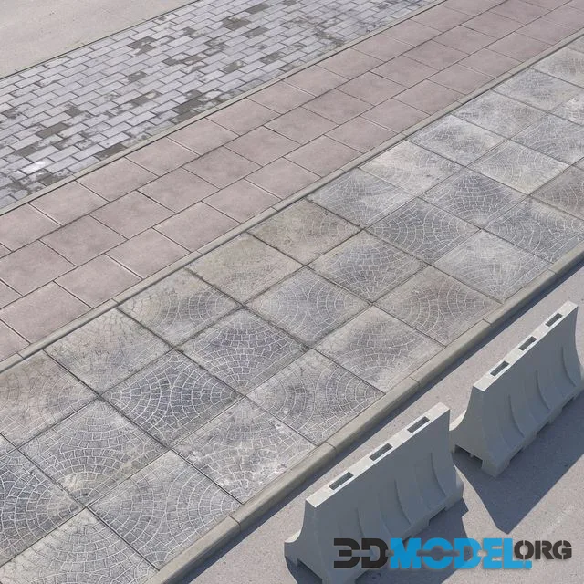 3 versions of the sidewalk with the road