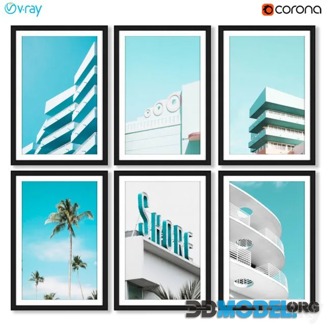 A series of posters with the architecture of Miami