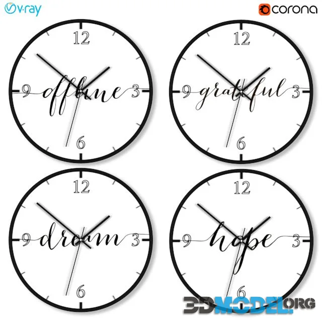 A set of wall clocks with motivational inscriptions