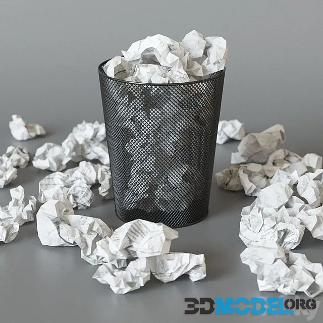 A trash can with papers