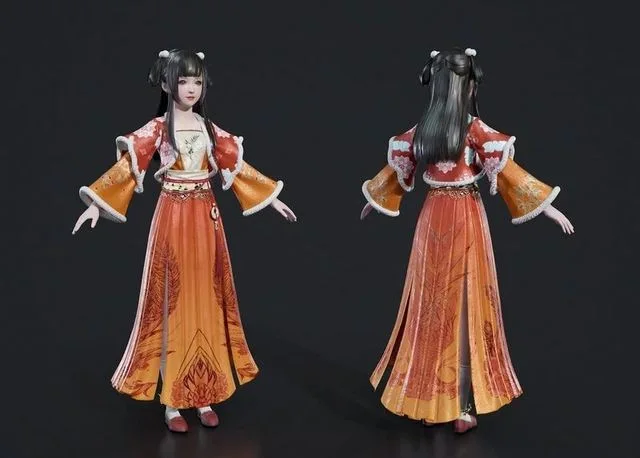 Ancient Chinese Palace Dressing Hanfu Girl Fantasy Asian pretty Low-poly (PBR)