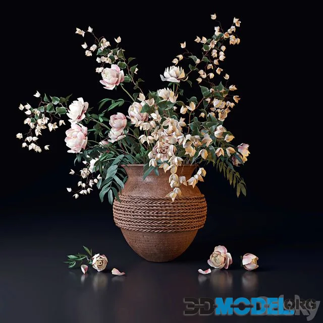 Bouquet from branches of bougainvillea and peonies