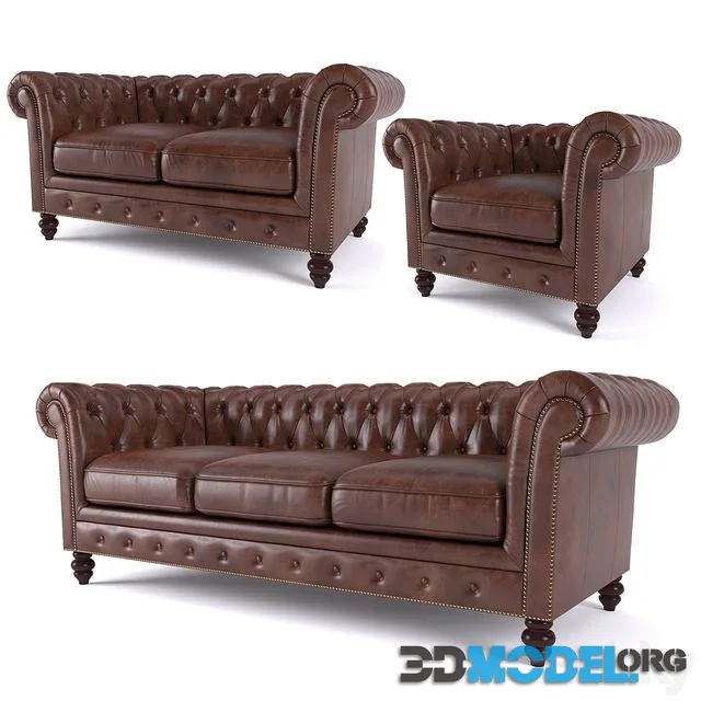Brooklyn Chesterfield Leather Sofa and Loveseat and Armchair