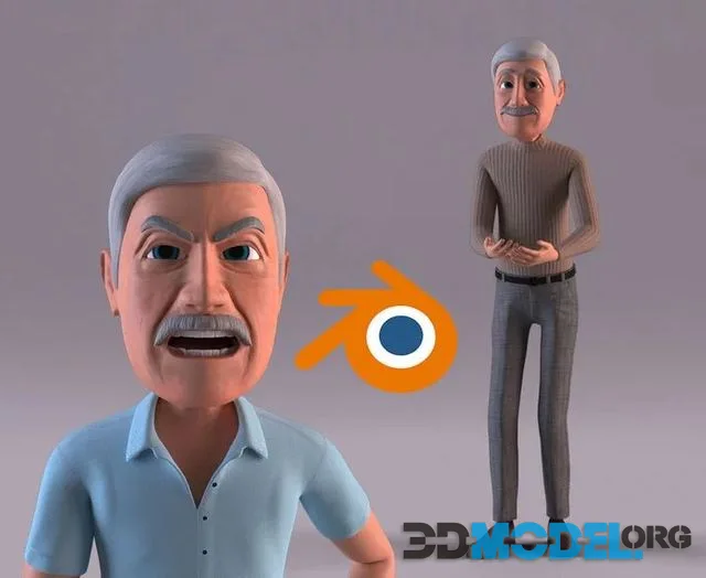 Cartoon Old Man Rigged – Blender Low-poly (PBR)