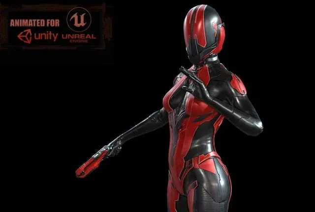 Cosmogirl humanoid robot Low-pol (PBR)