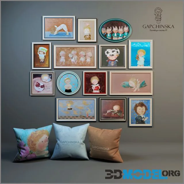 Decorative set of paintings and pillows for baby boy