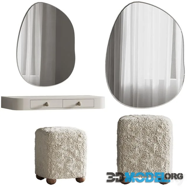 Dressing table 01 with L Enchere Square Wool Ottoman by Athena Calderone