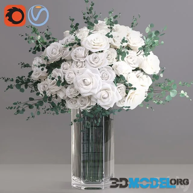 Eucalyptus ecuador white roses big glass event vase