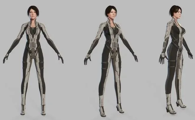 Female Sci Fi Soldier Low-poly (short hair) (PBR)