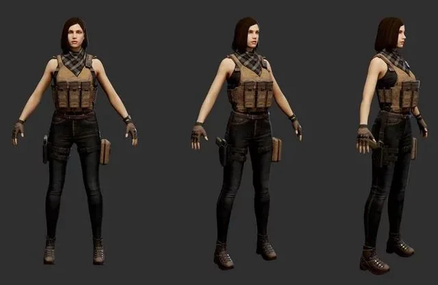 Female Soldier (brunette) Low-poly (PBR)