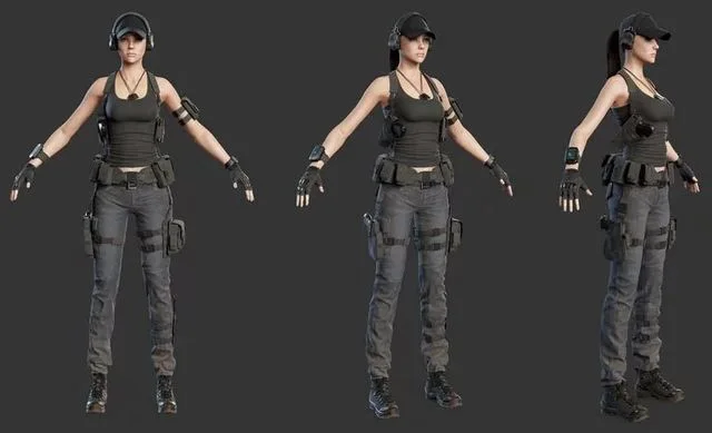 Female Soldier in headphones Low-poly (PBR)